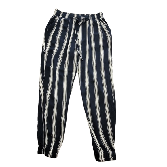 AEROPOSTALE Navy White Striped Ankle Jogger Tie Waist Trouser - Picture 1 of 8